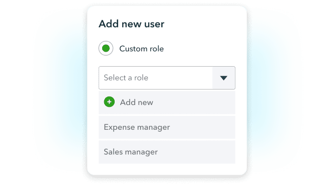 A screenshot depicts adding a new expense manager or sales manager in Intuit Enterprise Suite. 